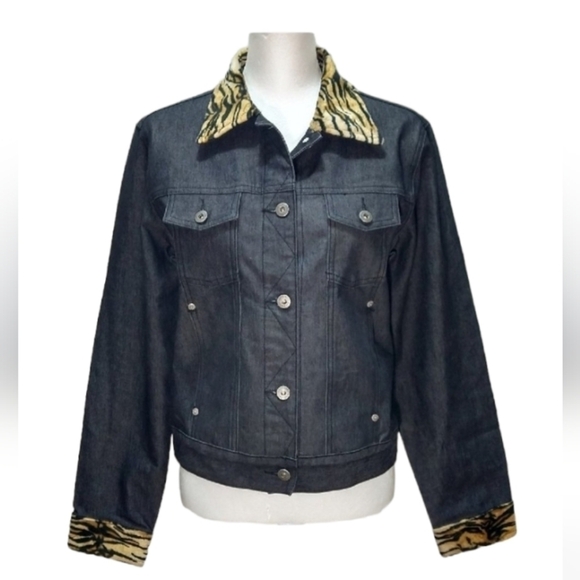 Guess Jacket black Med NWOT Animal print cuffs and collar - Picture 9 of 16